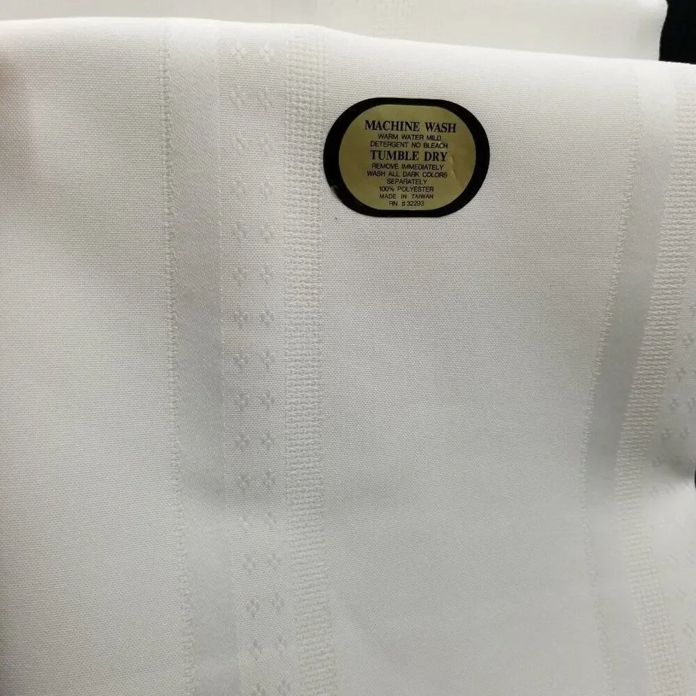 Vintage Elrene Satin Stripe Fabric White Tablecloth Oblong 60 x 84 New